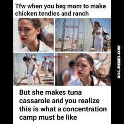 Alexandria Ocasio Cortez detention camp meme - no chicken tenders.jpg Alexandria Ocasio Cortez Immigrant camp meme