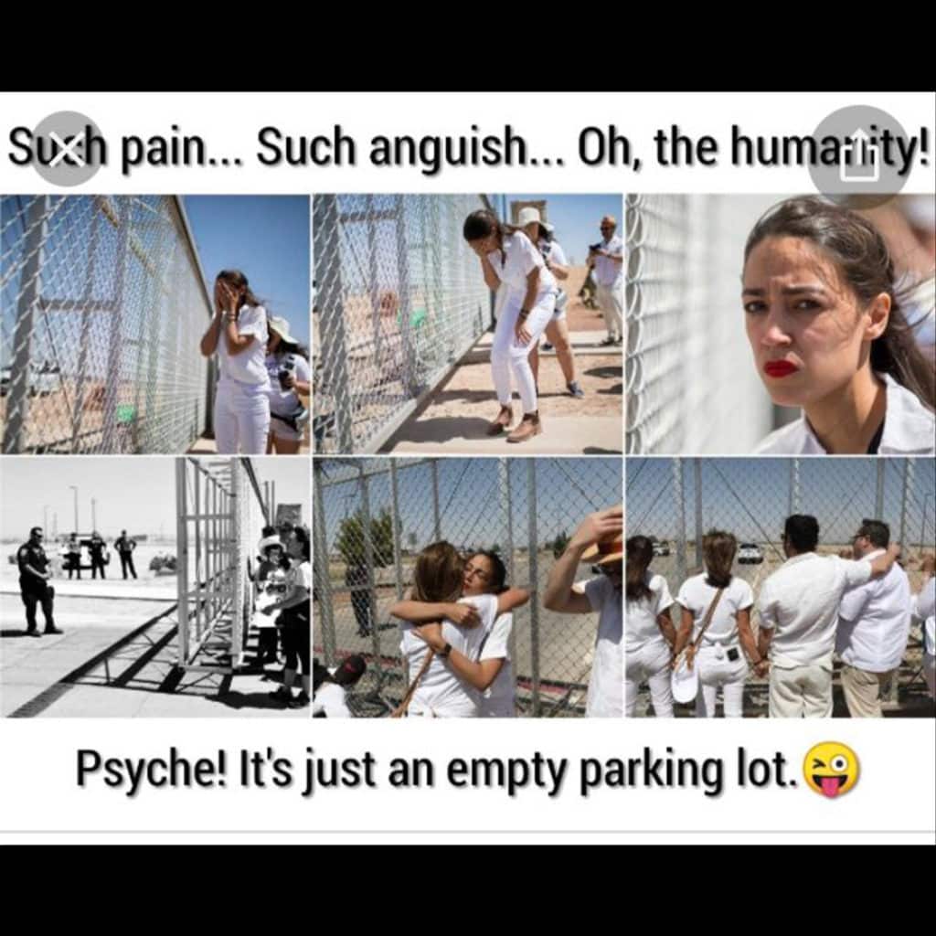 AOC faking being upset while looking at a parking lot