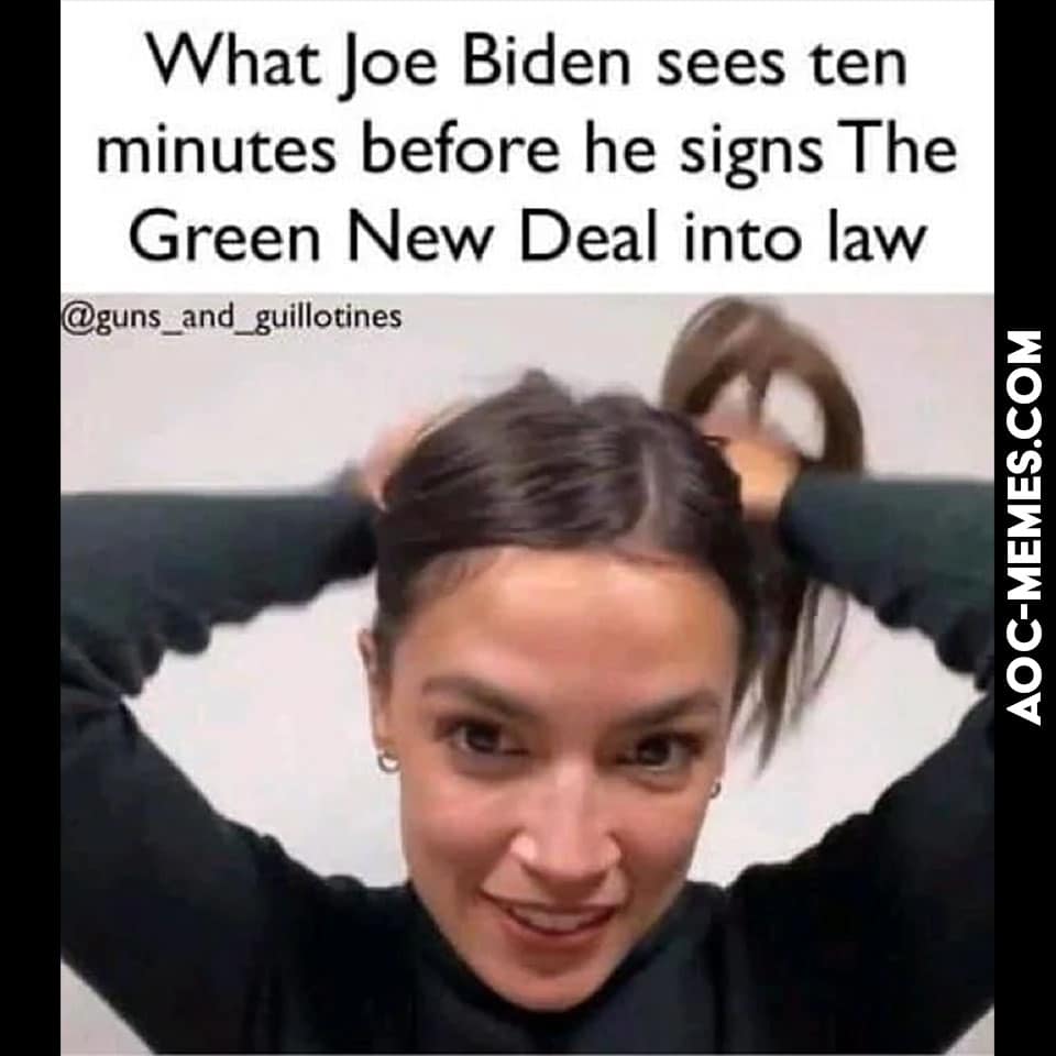AOC blowjob meme Joe Biden New Green Deal